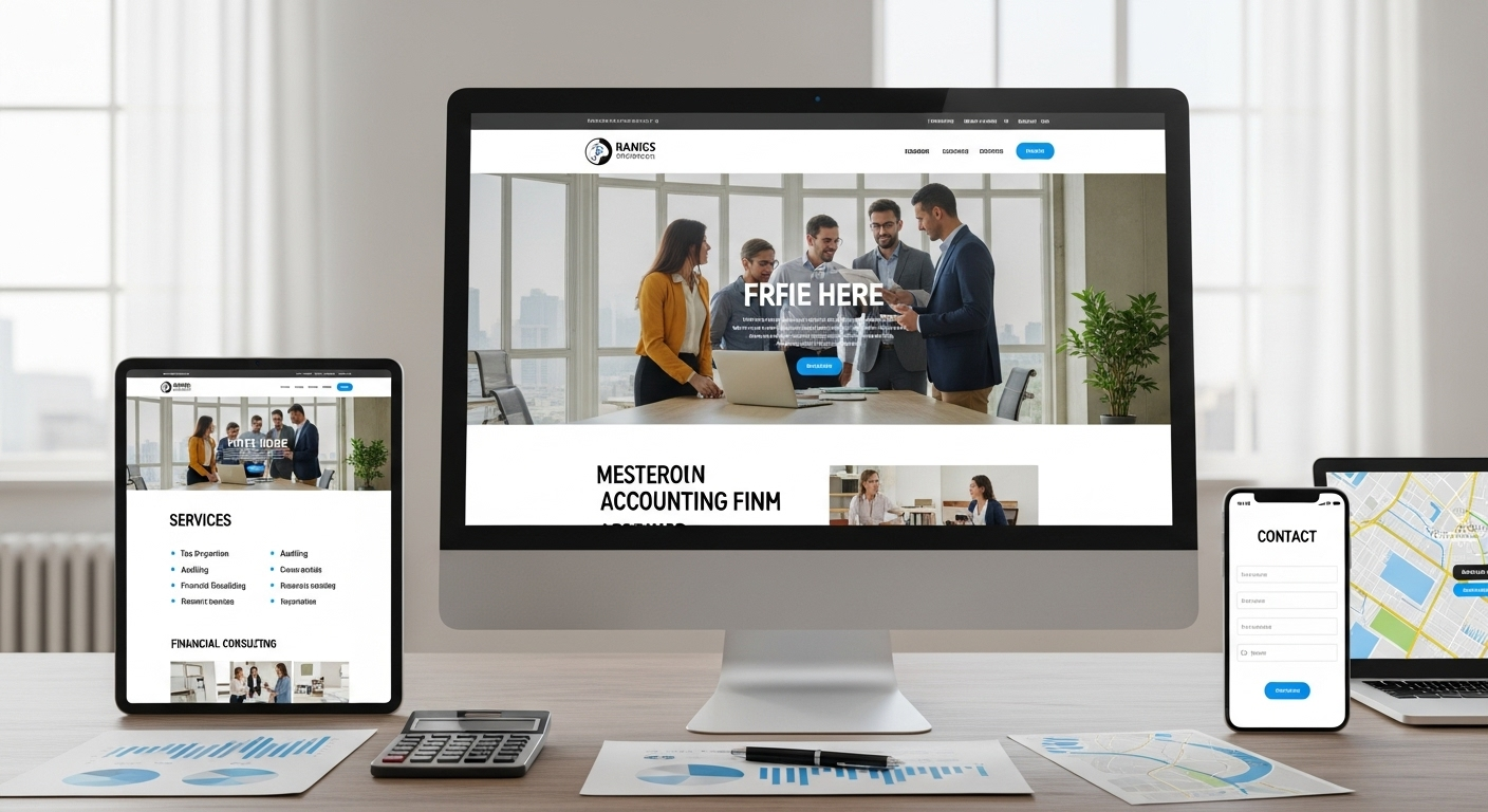 Professional accounting firm website example showing responsive design across desktop, tablet, and mobile devices