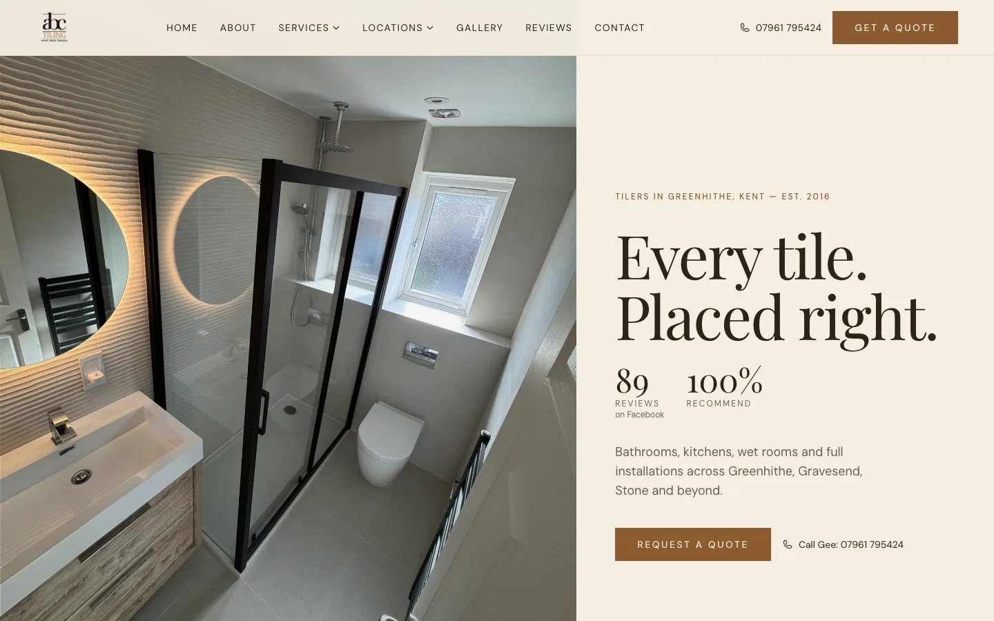 ABC Tiling, 89 Facebook reviews, 100% recommend