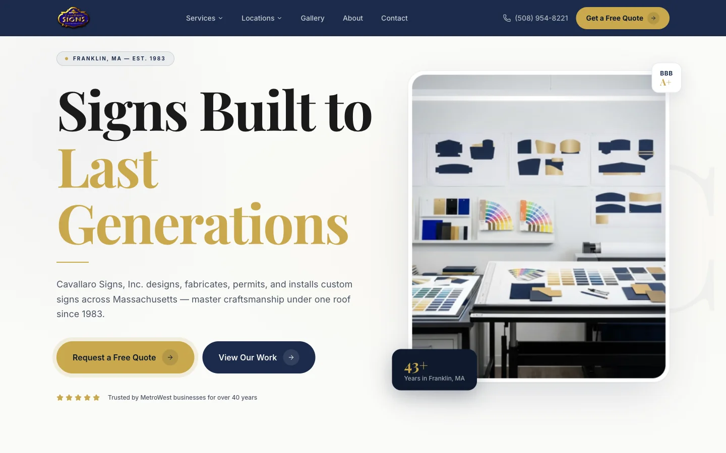 Cavallaro Signs, portfolio-led site for a sign-making business